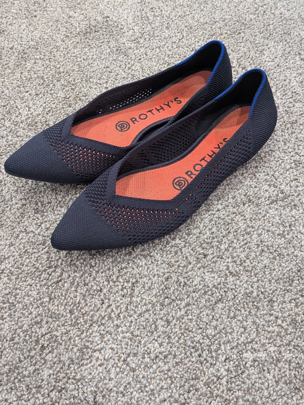 Rothys The Point Maritime Size 7.5 Navy Blue Lattice Stitch Ballet Flat Shoe